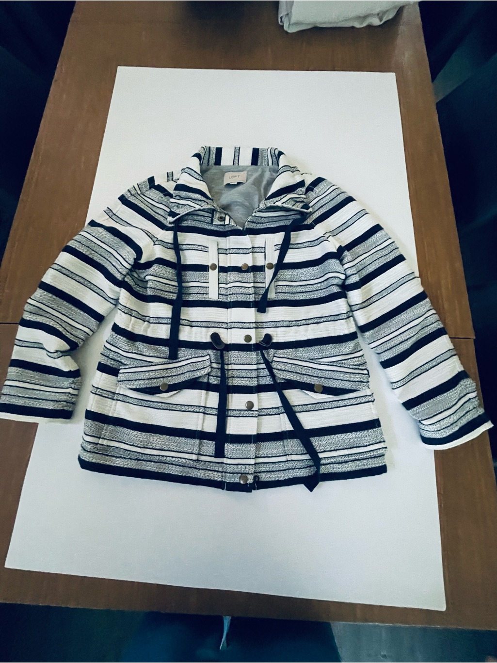 Loft Woman’s Striped Jacket -Black & White. Size Small Petite
